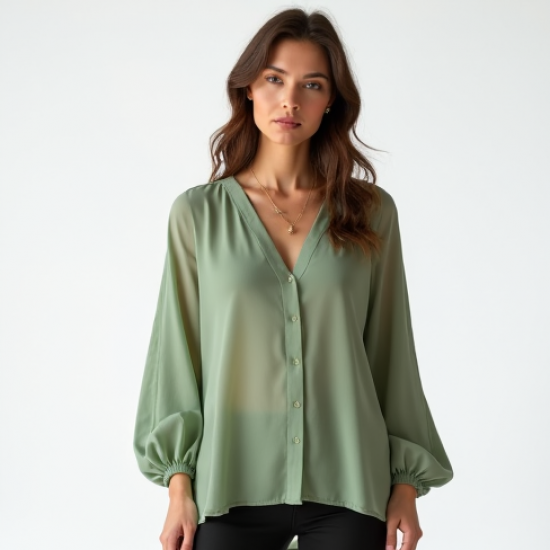 Women V-Neck Chiffon Top