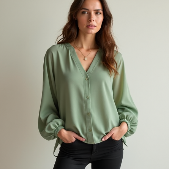 Women V-Neck Chiffon Top