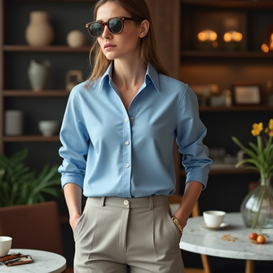 Women Plain Blue Shirt